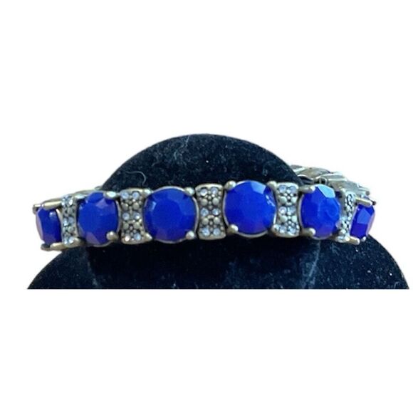 J. Crew Stretchy Silver Rhinestone and Blue Stones Bracelet - Picture 1 of 3